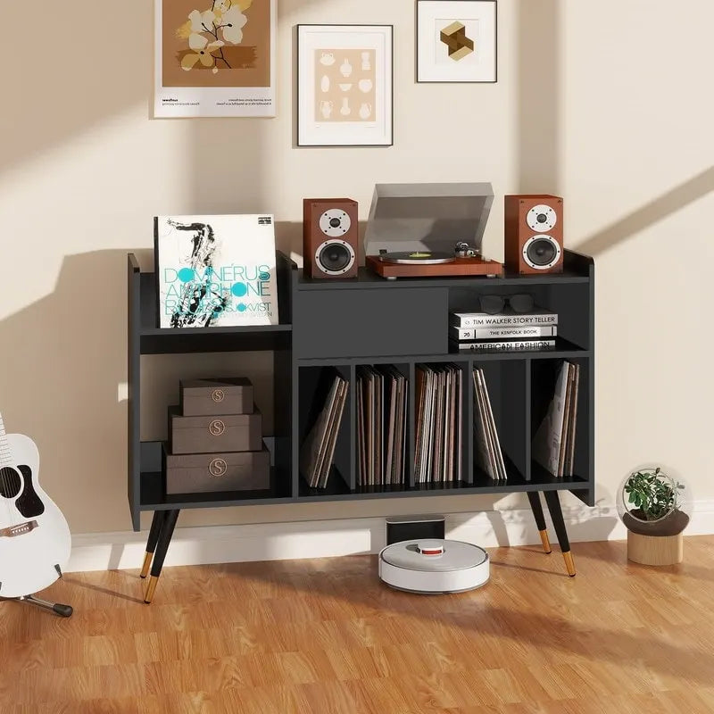Meuble tourne-disque avec rangement pour vinyles - 35 P x 120 L x 85,5 H cm
