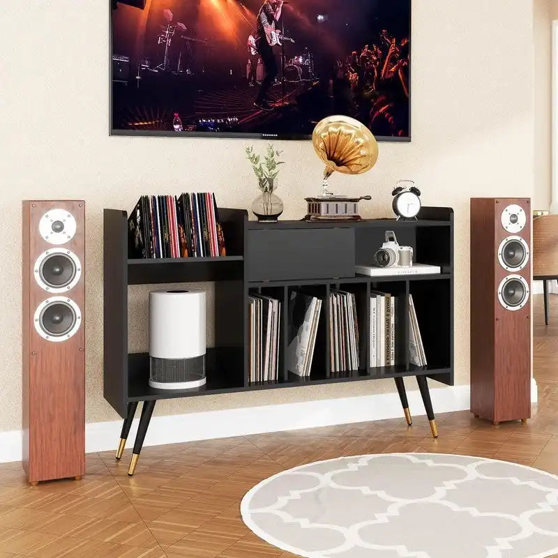 Meuble tourne-disque avec rangement pour vinyles - 35 P x 120 L x 85,5 H cm