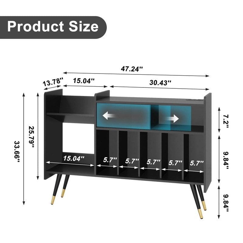Meuble tourne-disque avec rangement pour vinyles - 35 P x 120 L x 85,5 H cm