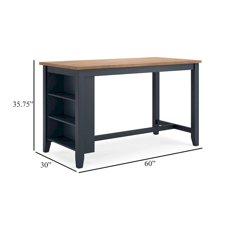Table de salle à manger hauteur comptoir, 152 cm, en bois de manguier bleu-brun foncé