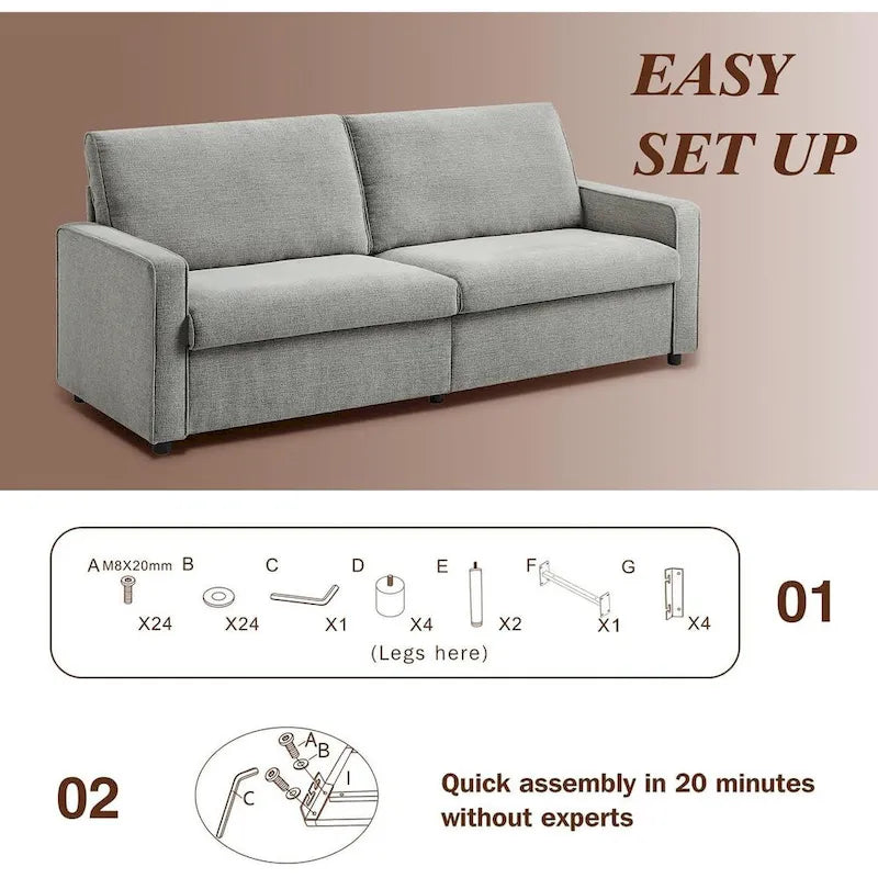 Canapé causeuse en lin chenille moderne de 80 po pour salon