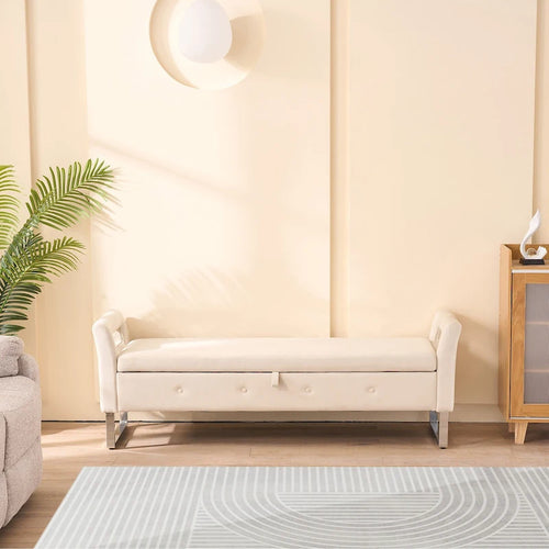 67,91Banc de rangement large en velours doux avec accoudoirs pour salon, entrée et chambre à coucher