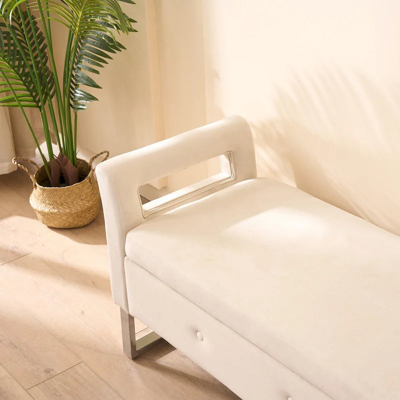 67,91Banc de rangement large en velours doux avec accoudoirs pour salon, entrée et chambre à coucher