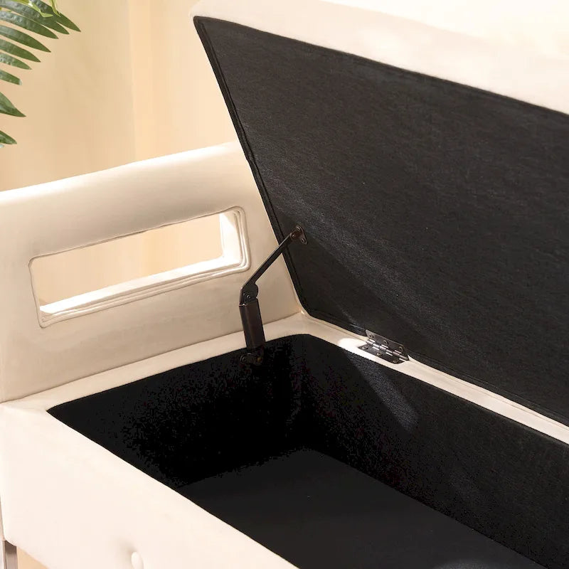 67,91Banc de rangement large en velours doux avec accoudoirs pour salon, entrée et chambre à coucher