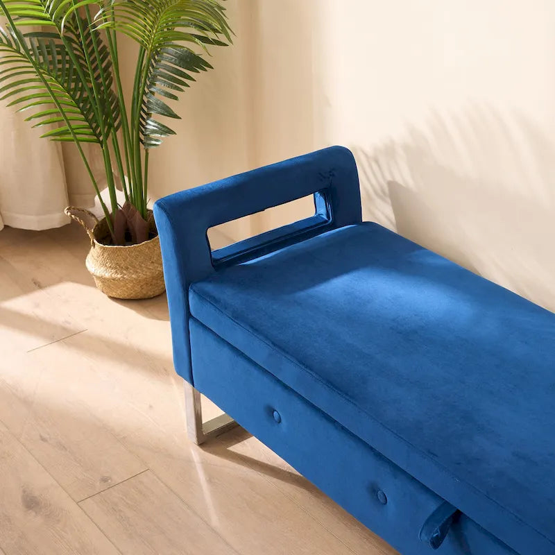 67,91Banc de rangement large en velours doux avec accoudoirs pour salon, entrée et chambre à coucher