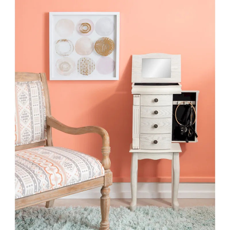 Jewelry Armoire with Storage Drawers - 35.25 - Cream