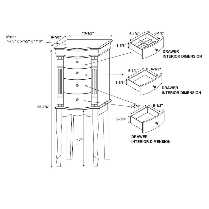 Armoire à bijoux avec tiroirs de rangement - 35,25 - Crème