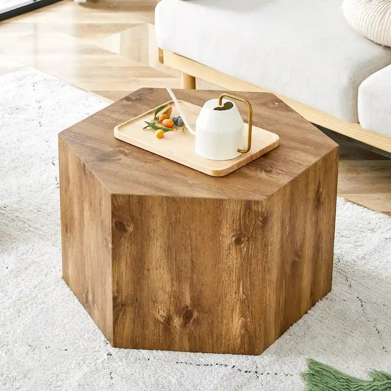 Table basse hexagonale, table basse texturée avec tapis de pied antidérapant, table d'appoint de salon pour petit espace