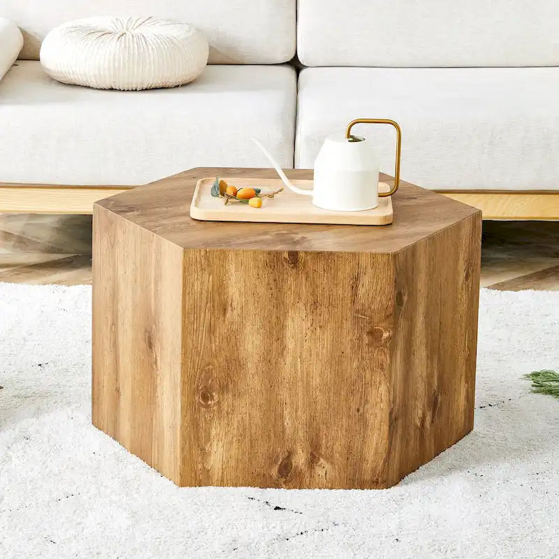 Table basse hexagonale, table basse texturée avec tapis de pied antidérapant, table d'appoint de salon pour petit espace