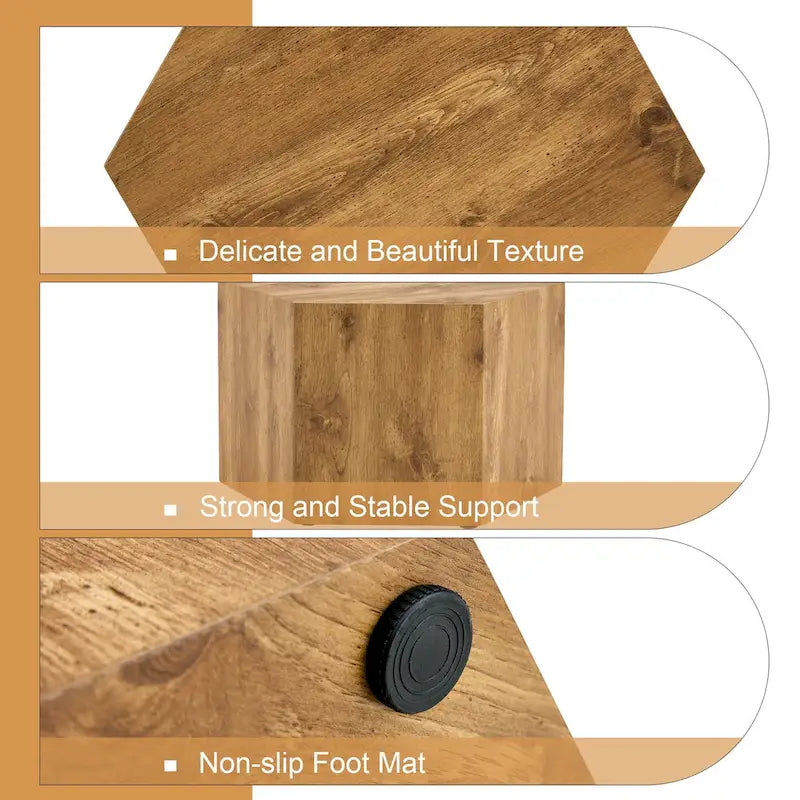 Table basse hexagonale, table basse texturée avec tapis de pied antidérapant, table d'appoint de salon pour petit espace