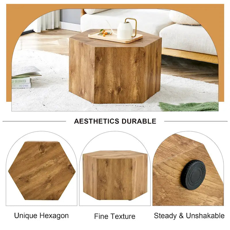 Table basse hexagonale, table basse texturée avec tapis de pied antidérapant, table d'appoint de salon pour petit espace