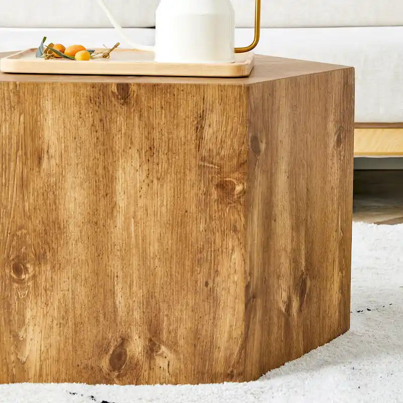 Table basse hexagonale, table basse texturée avec tapis de pied antidérapant, table d'appoint de salon pour petit espace