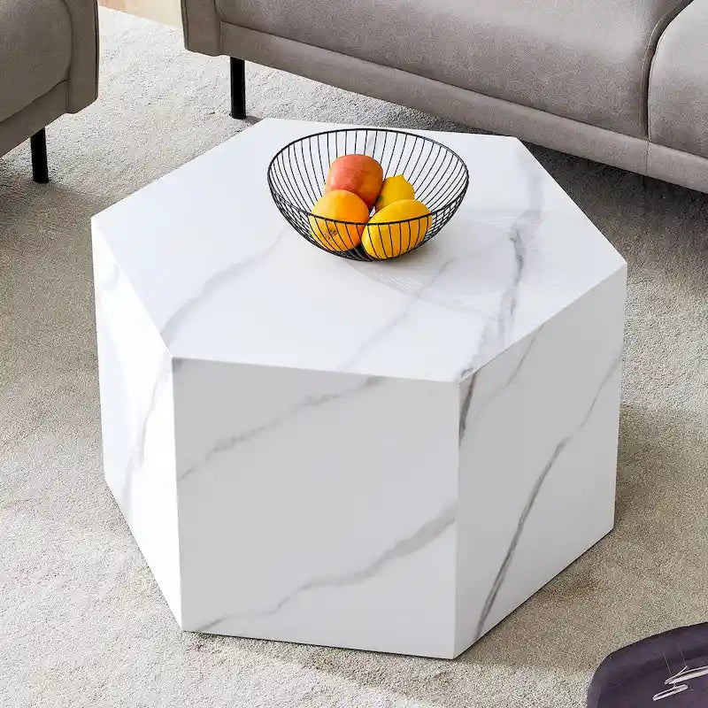 Table basse hexagonale, table basse texturée avec tapis de pied antidérapant, table d'appoint de salon pour petit espace