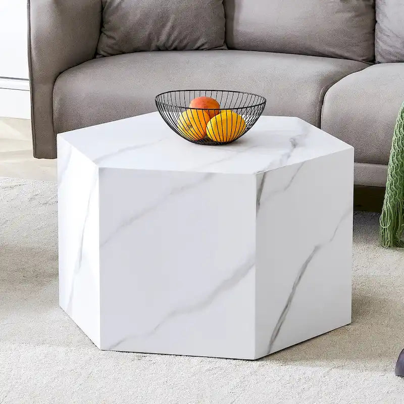 Table basse hexagonale, table basse texturée avec tapis de pied antidérapant, table d'appoint de salon pour petit espace