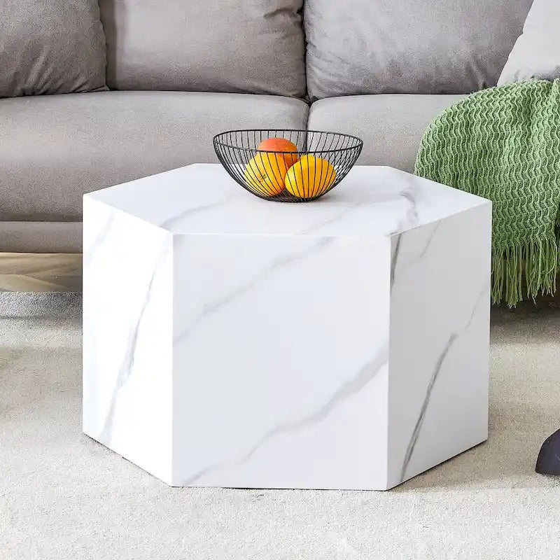 Table basse hexagonale, table basse texturée avec tapis de pied antidérapant, table d'appoint de salon pour petit espace