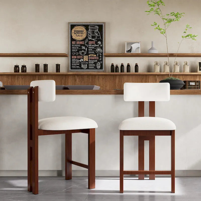 Tabourets de comptoir rembourrés ronds de 26,5 po, ensemble de 2 chaises de bar à dossier bas avec cadre en métal noir