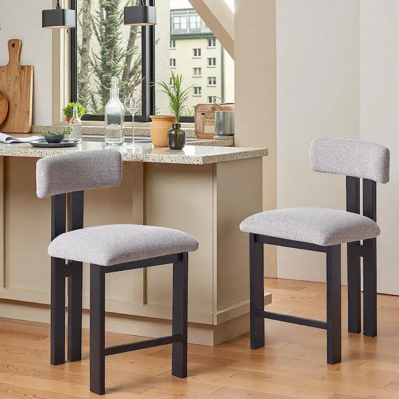 Tabourets de comptoir rembourrés ronds de 26,5 po, ensemble de 2 chaises de bar à dossier bas avec cadre en métal noir