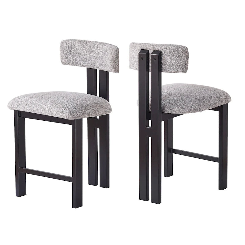 Tabourets de comptoir rembourrés ronds de 26,5 po, ensemble de 2 chaises de bar à dossier bas avec cadre en métal noir