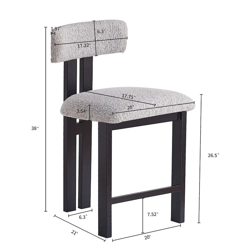 Tabourets de comptoir rembourrés ronds de 26,5 po, ensemble de 2 chaises de bar à dossier bas avec cadre en métal noir