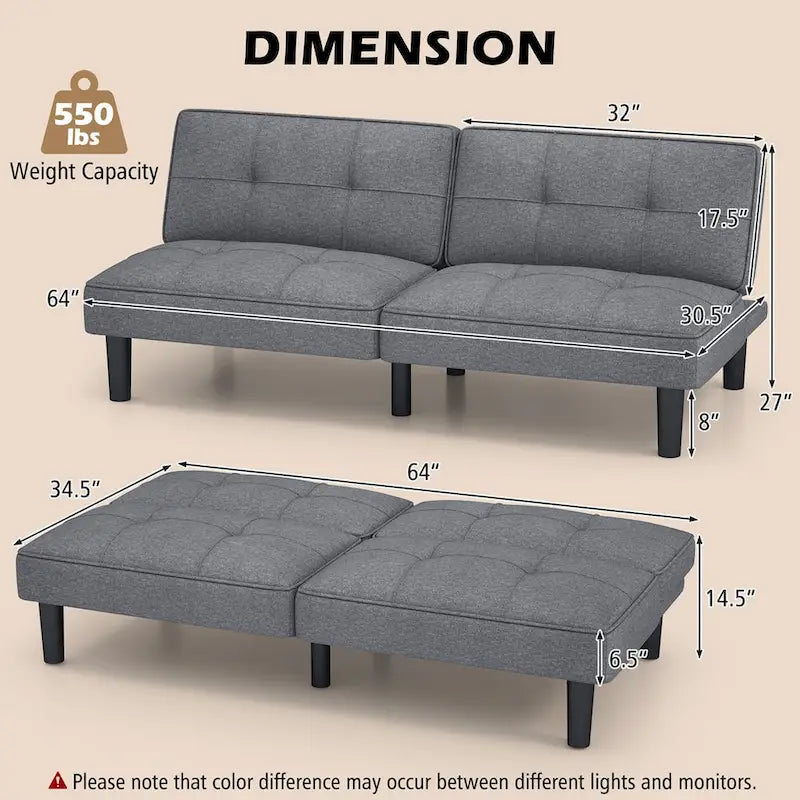 Canapé-lit futon convertible pliable avec 6 positions réglables - Voir les détails