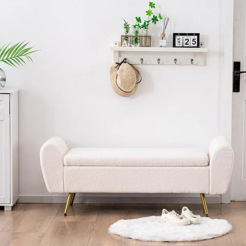 Upholstered 56W Flip Top Storage Bench with arms