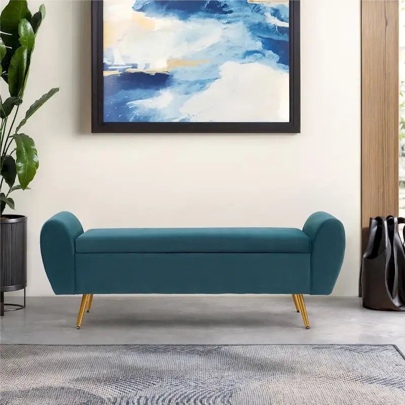 Banc de rangement capitonné 56W avec couvercle rabattable et accoudoirs