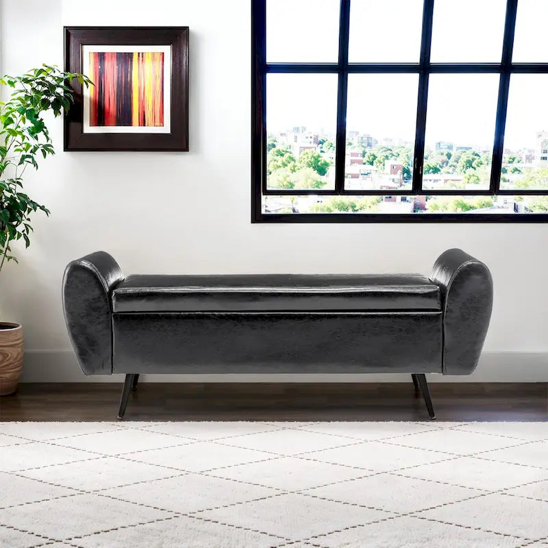 Banc de rangement capitonné 56W avec couvercle rabattable et accoudoirs