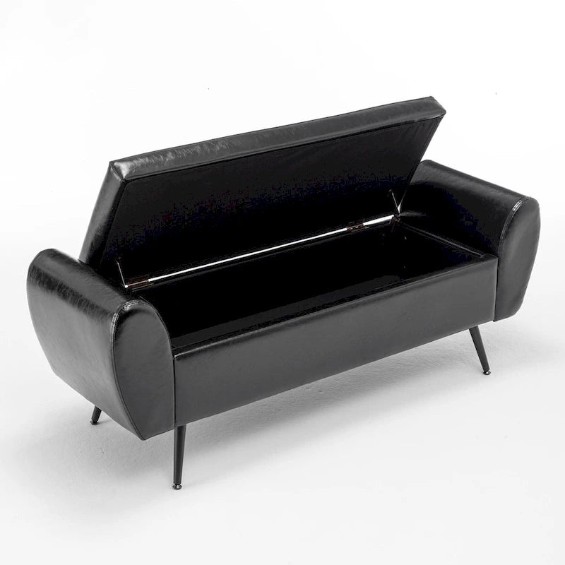 Banc de rangement capitonné 56W avec couvercle rabattable et accoudoirs