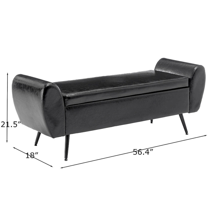 Banc de rangement capitonné 56W avec couvercle rabattable et accoudoirs