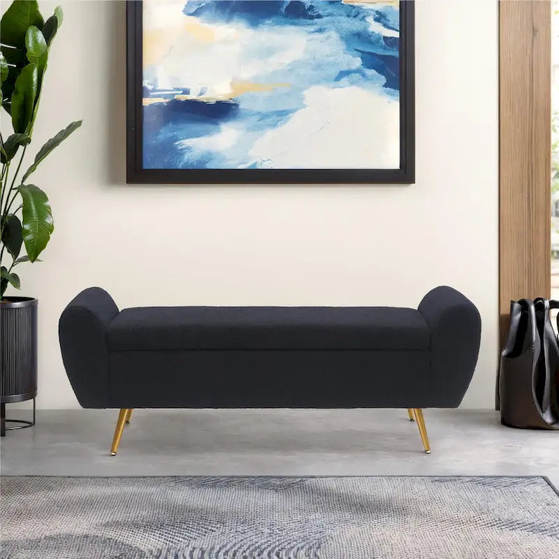 Banc de rangement capitonné 56W avec couvercle rabattable et accoudoirs
