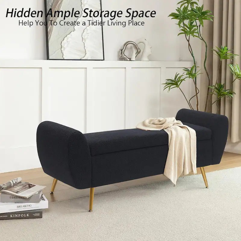 Banc de rangement capitonné 56W avec couvercle rabattable et accoudoirs