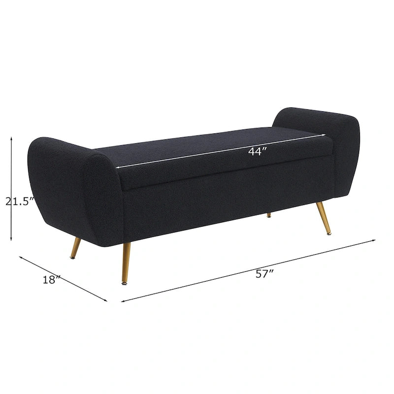 Banc de rangement capitonné 56W avec couvercle rabattable et accoudoirs