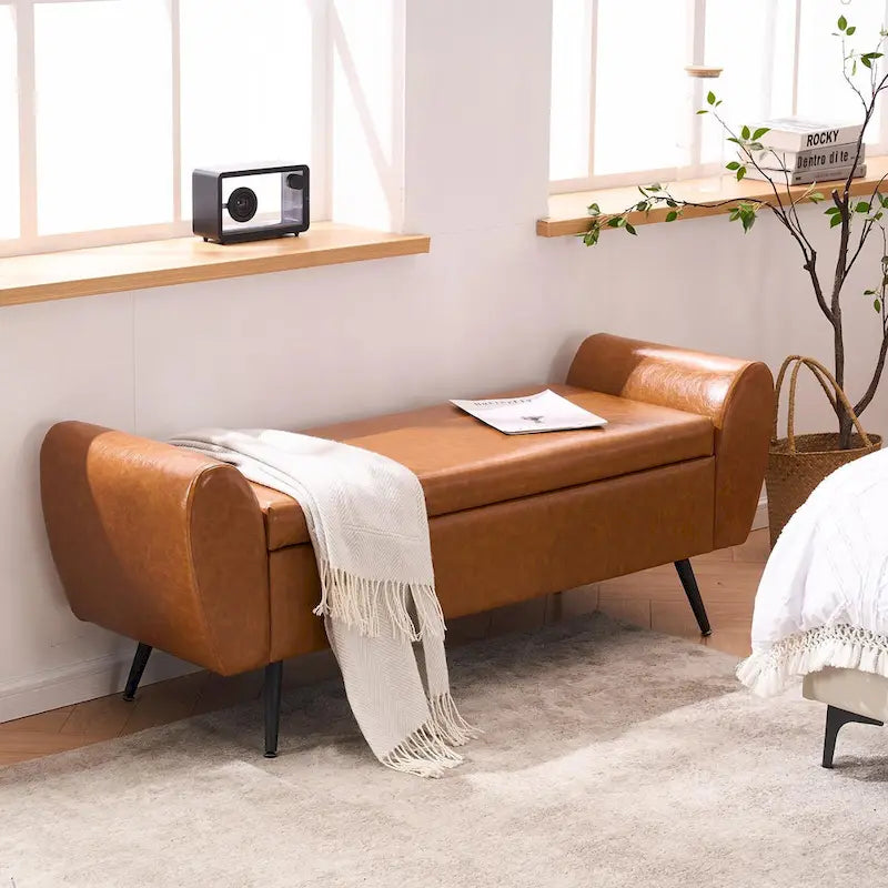 Banc de rangement capitonné 56W avec couvercle rabattable et accoudoirs