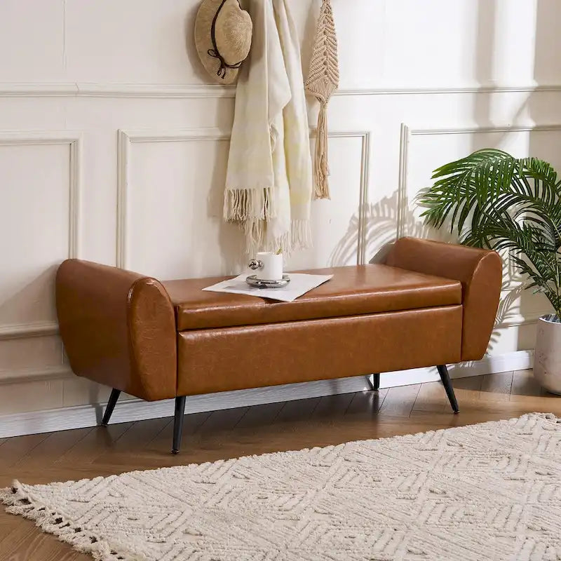 Banc de rangement capitonné 56W avec couvercle rabattable et accoudoirs
