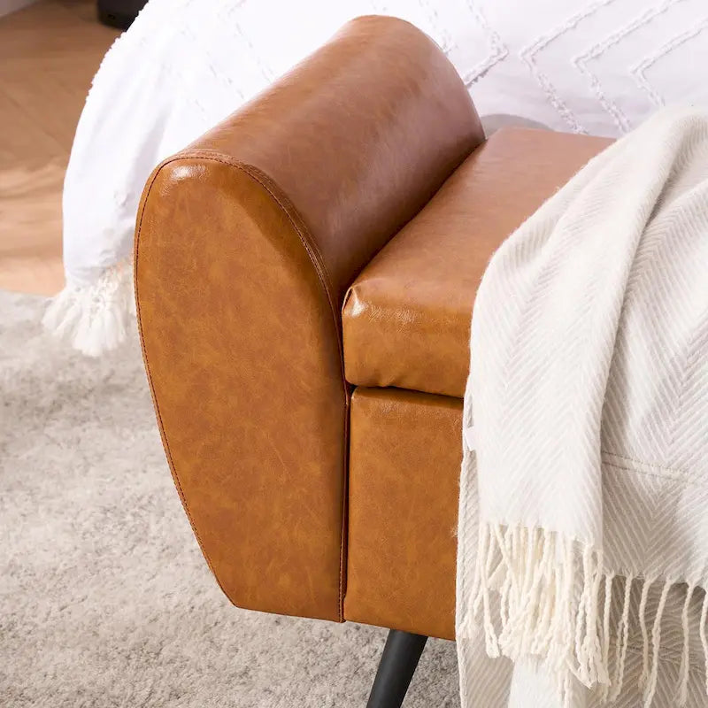 Banc de rangement capitonné 56W avec couvercle rabattable et accoudoirs