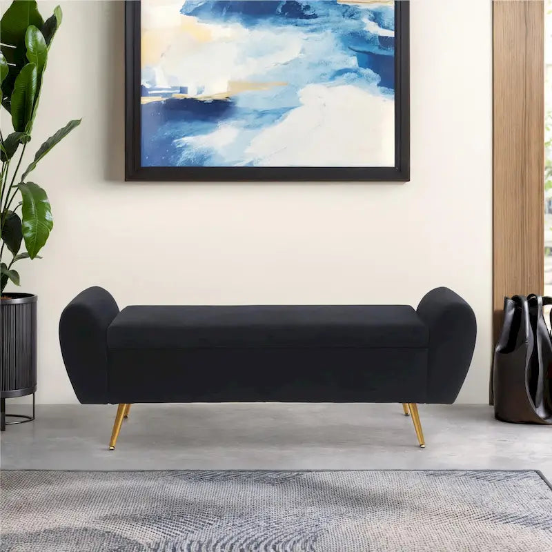 Banc de rangement capitonné 56W avec couvercle rabattable et accoudoirs