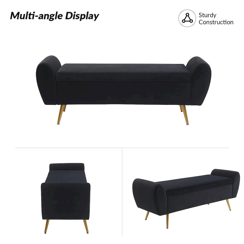 Banc de rangement capitonné 56W avec couvercle rabattable et accoudoirs