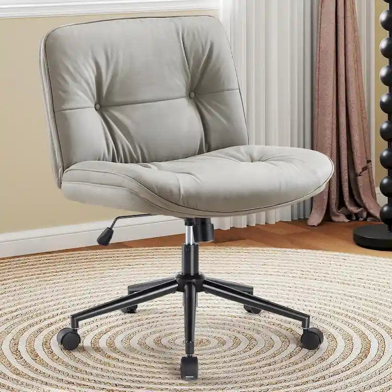 Chaise Criss Cross à roulettes, Siège de bureau à domicile en cuir PU sans accoudoirs larges et pieds, Siège de vanité ergonomique roulant et confortable
