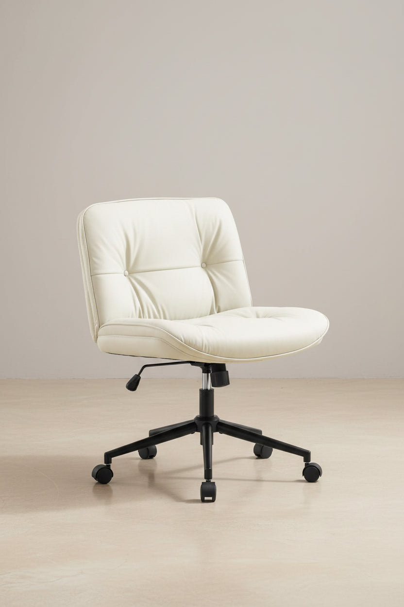Criss Cross Chair with Wheels, Legged Home Office PU Leather Wide Armless Desk Seat, Rolling Ergonomic Comfy Vanity Seating