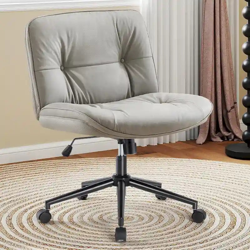 Chaise Criss Cross à roulettes, Siège de bureau à domicile en cuir PU sans accoudoirs larges et pieds, Siège de vanité ergonomique roulant et confortable
