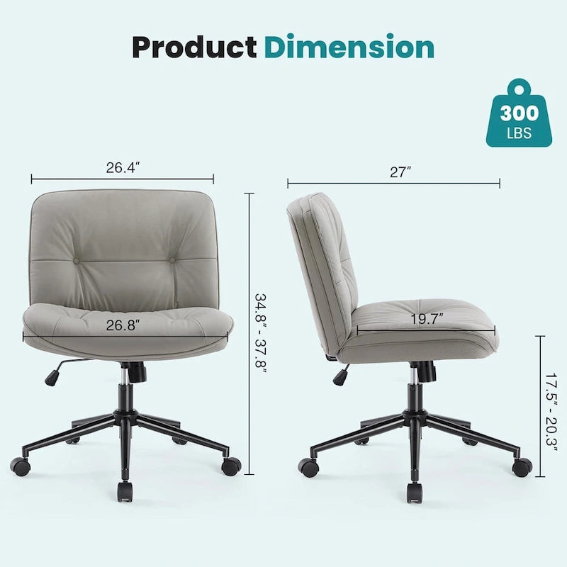 Chaise Criss Cross à roulettes, Siège de bureau à domicile en cuir PU sans accoudoirs larges et pieds, Siège de vanité ergonomique roulant et confortable