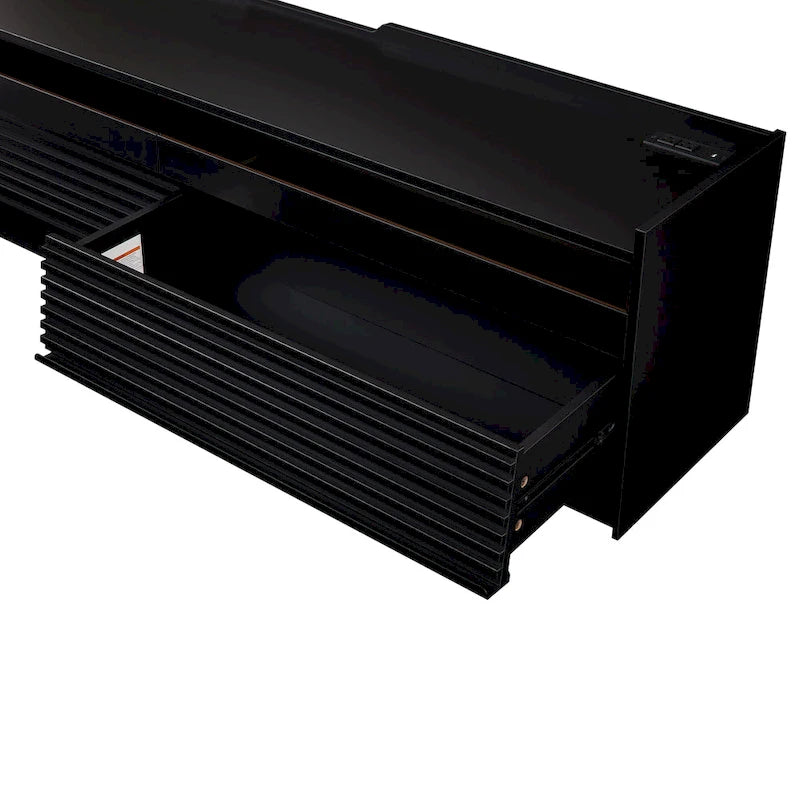 Meuble TV moderne avec tiroirs et ports de charge intégrés et éclairage LED d'ambiance