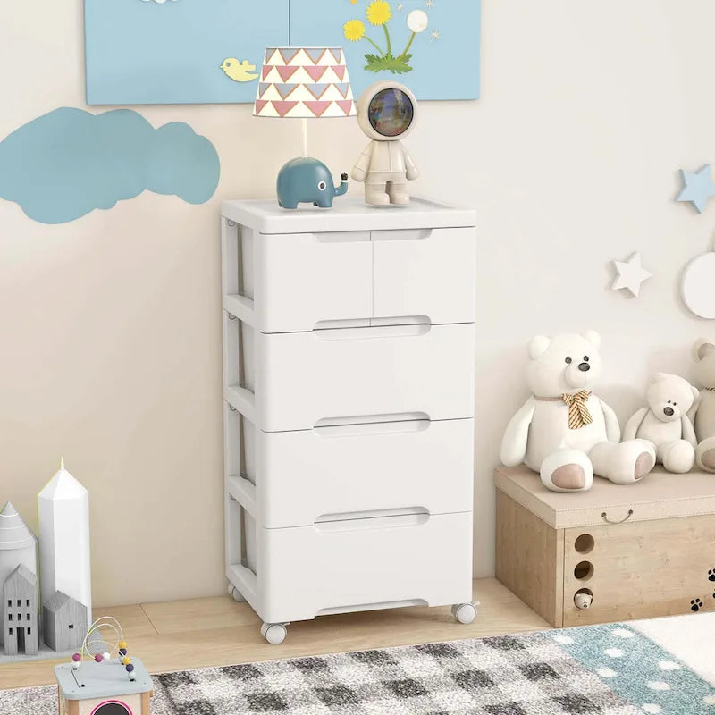 1 CHARIOT DE RANGEMENT ROULANT EN PLASTIQUE À 5 TIROIRS AVEC 4 ROUES UNIVERSELLES - Voir les détails
