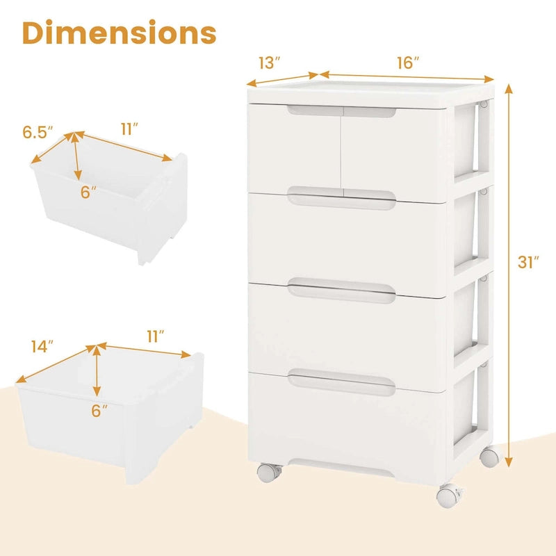 1 CHARIOT DE RANGEMENT ROULANT EN PLASTIQUE À 5 TIROIRS AVEC 4 ROUES UNIVERSELLES - Voir les détails