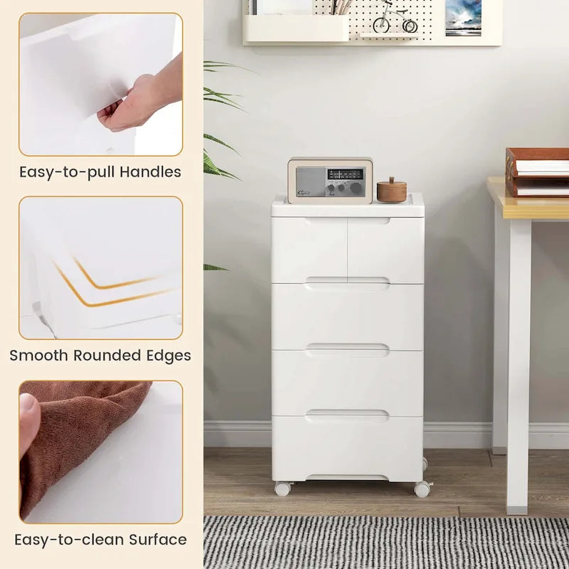 1 CHARIOT DE RANGEMENT ROULANT EN PLASTIQUE À 5 TIROIRS AVEC 4 ROUES UNIVERSELLES - Voir les détails