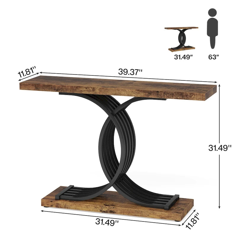 Table console moderne noire/dorée avec plateau en faux marbre, table d'entrée en bois de 99 cm avec pieds métalliques géométriques