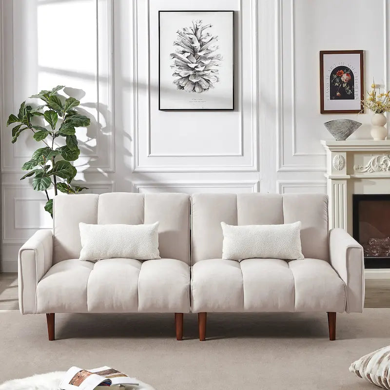 Canapé convertible futon avec positions réglables et pieds en bois