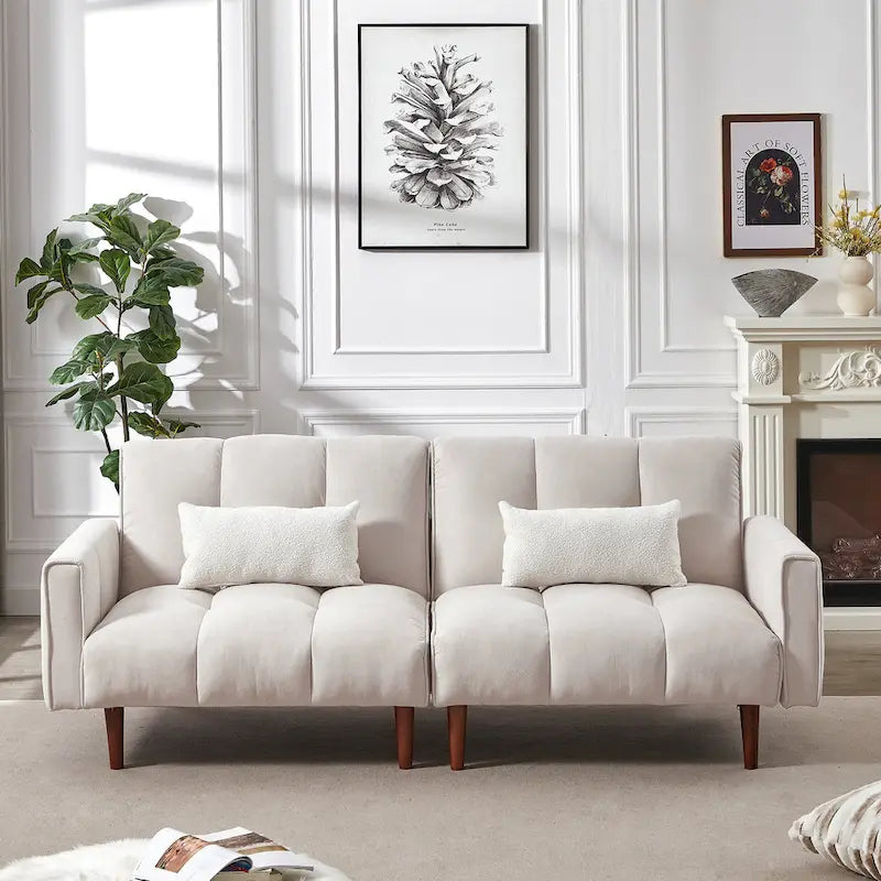 Canapé convertible futon avec positions réglables et pieds en bois