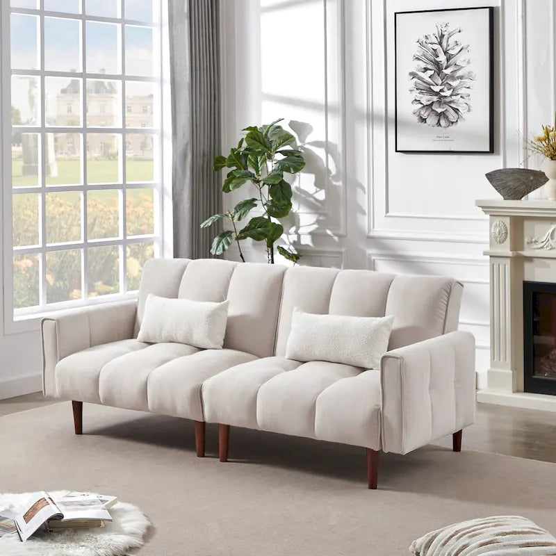 Canapé convertible futon avec positions réglables et pieds en bois