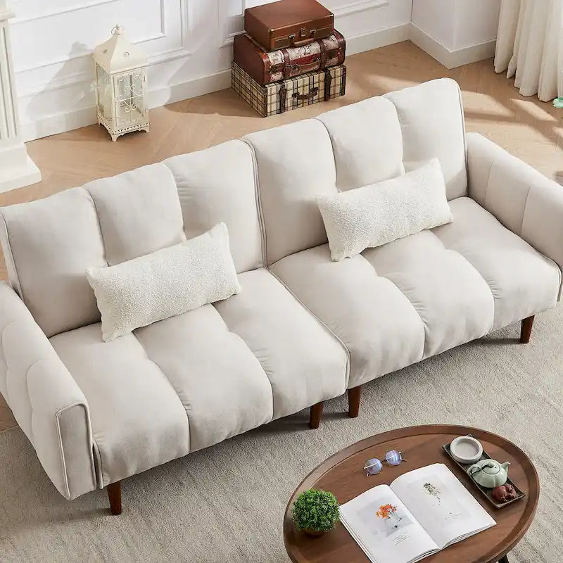 Canapé convertible futon avec positions réglables et pieds en bois